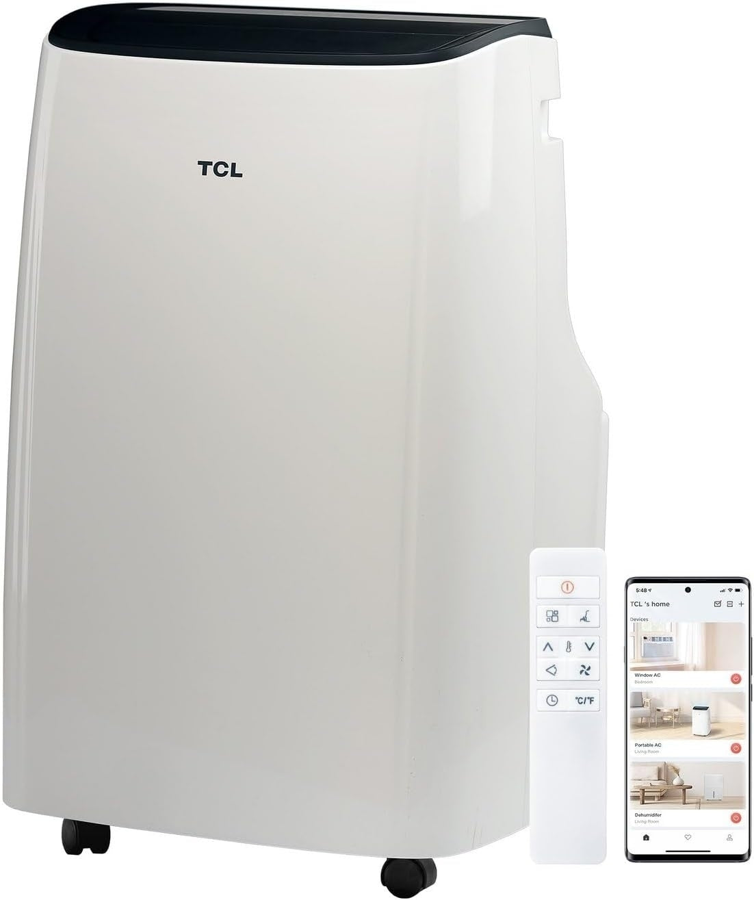 TCL H10P36W 10,000 SACC BTU (ASHRAE 14,000 BTU) Smart Portable Air Conditioner, Fan & Dehumidifier, 450 Sq. Ft, 3-Speeds, Remote Control