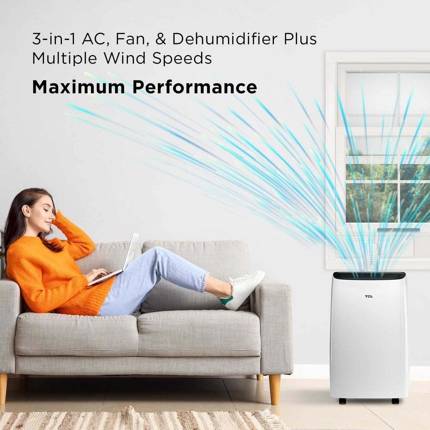 TCL H10P36W 10,000 SACC BTU (ASHRAE 14,000 BTU) Smart Portable Air Conditioner, Fan & Dehumidifier, 450 Sq. Ft, 3-Speeds, Remote Control