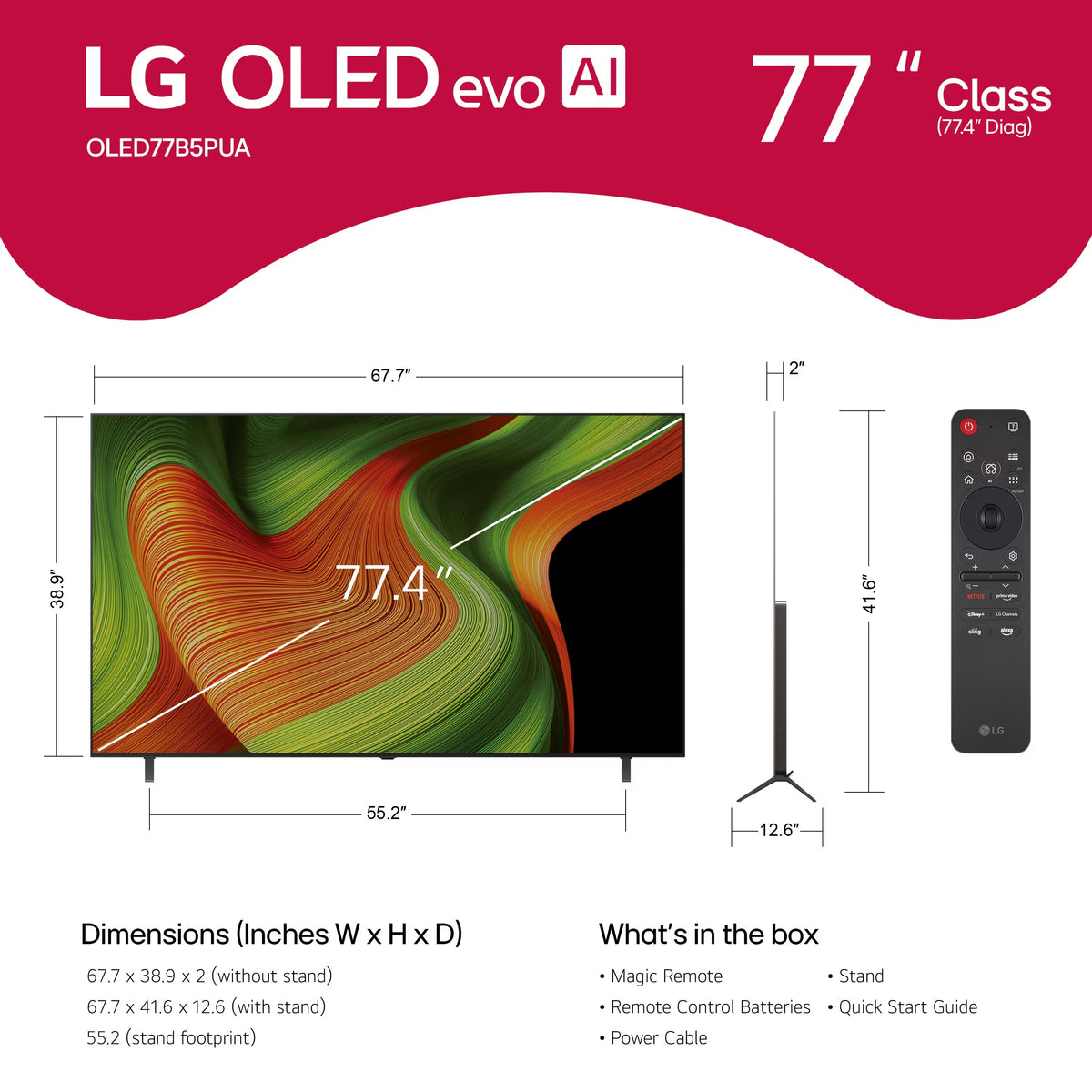 LG - 77" Class B5 Series OLED AI 4K UHD Smart webOS TV (2025) OLED77B5PUA