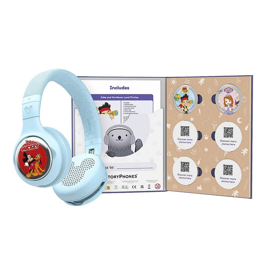 ONANOFF - StoryPhones Bluetooth Kids Folding On-Ear Storytelling Headphones with Mic, 20-Hour Play Time Bundle - Blue