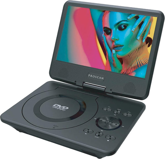 Proscan PDVD9019 9-inch 180-degree Swivel Screen Portable DVD Player with Remote Control, 5 Hour Battery, USB & SD Card Inputs, Text to Speech, Black