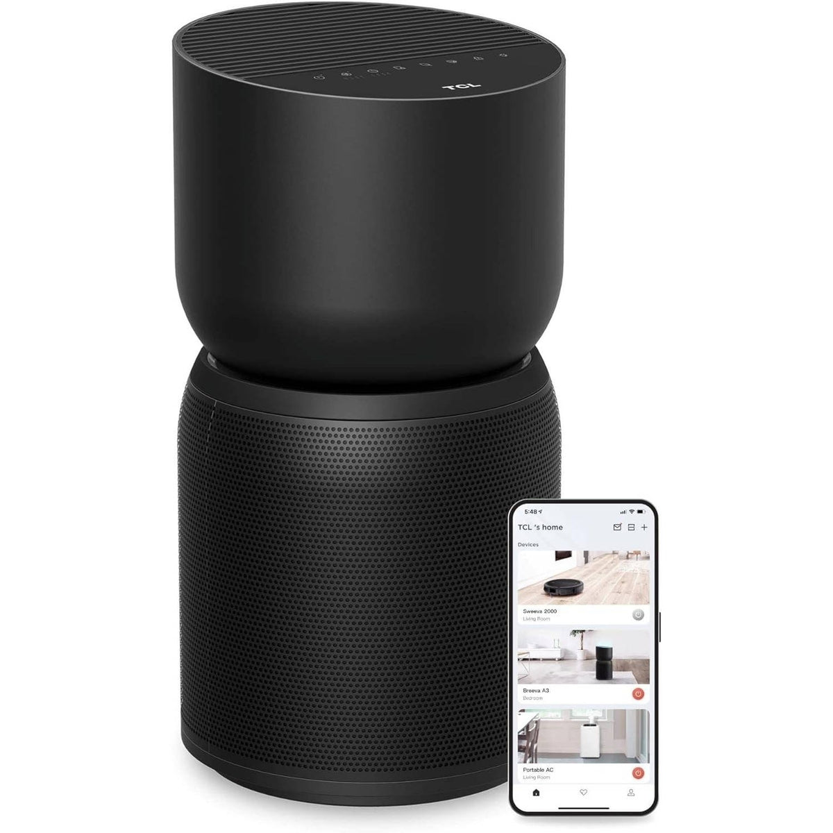 TCL Breeva A3 Smart Air Purifier, up to 1230 sq. ft., 5-Stage Filtration System, True HEPA (H13) Removes 99.97% of Dust / Bacteria / Odors, App & Voice Control, Ultra-Quiet, Black, A315B