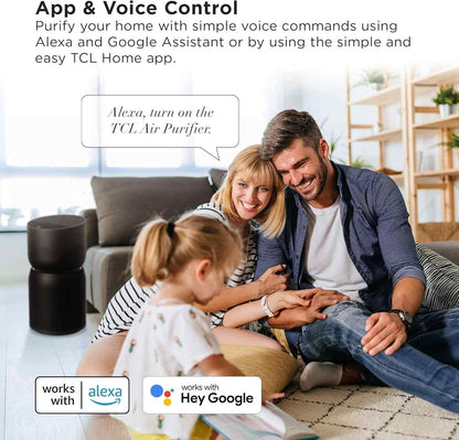 TCL Breeva A3 Smart Air Purifier, up to 1230 sq. ft., 5-Stage Filtration System, True HEPA (H13) Removes 99.97% of Dust / Bacteria / Odors, App & Voice Control, Ultra-Quiet, Black, A315B