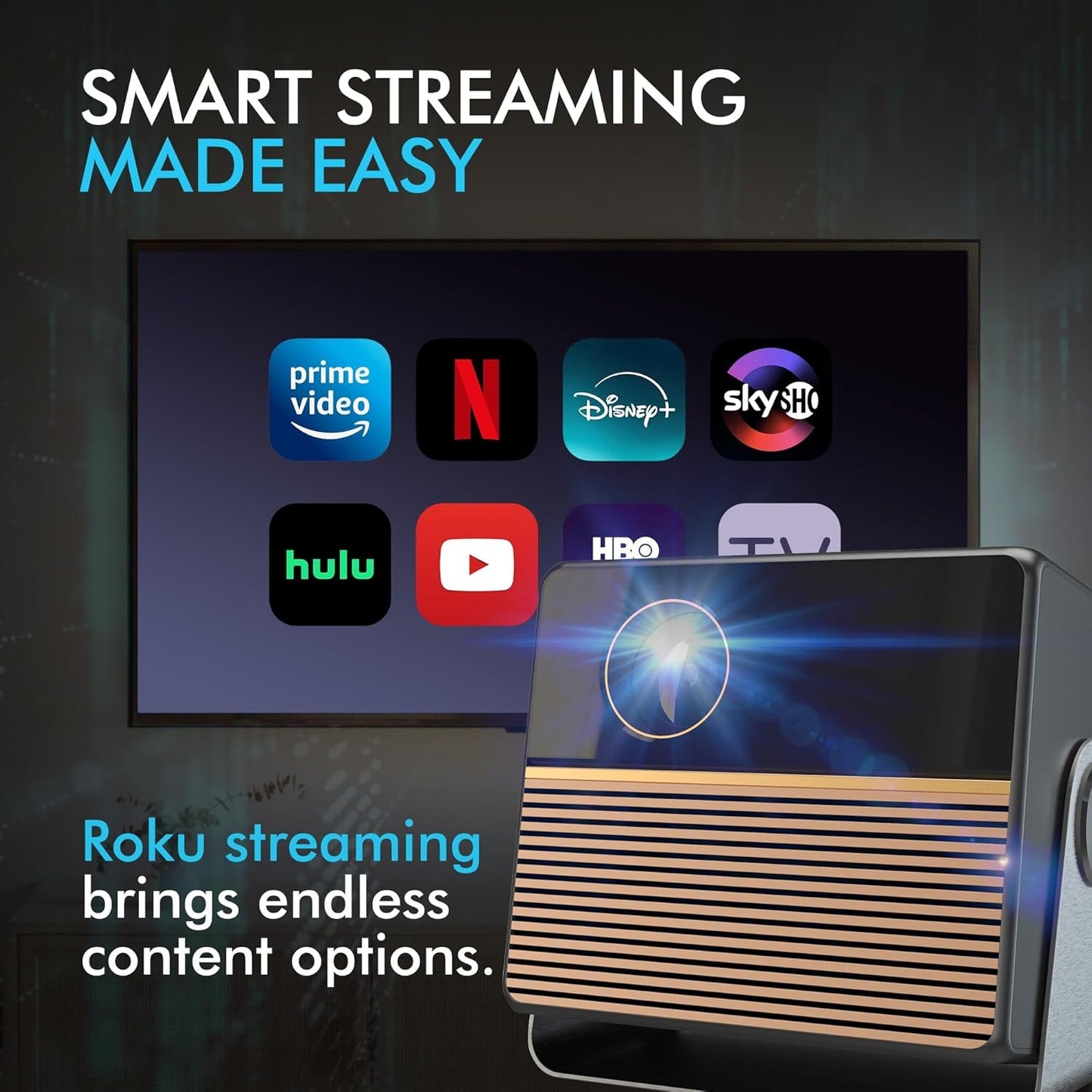 RCA 1080P Smart Streaming Projector w/ Roku Express Streaming Device RPJ227