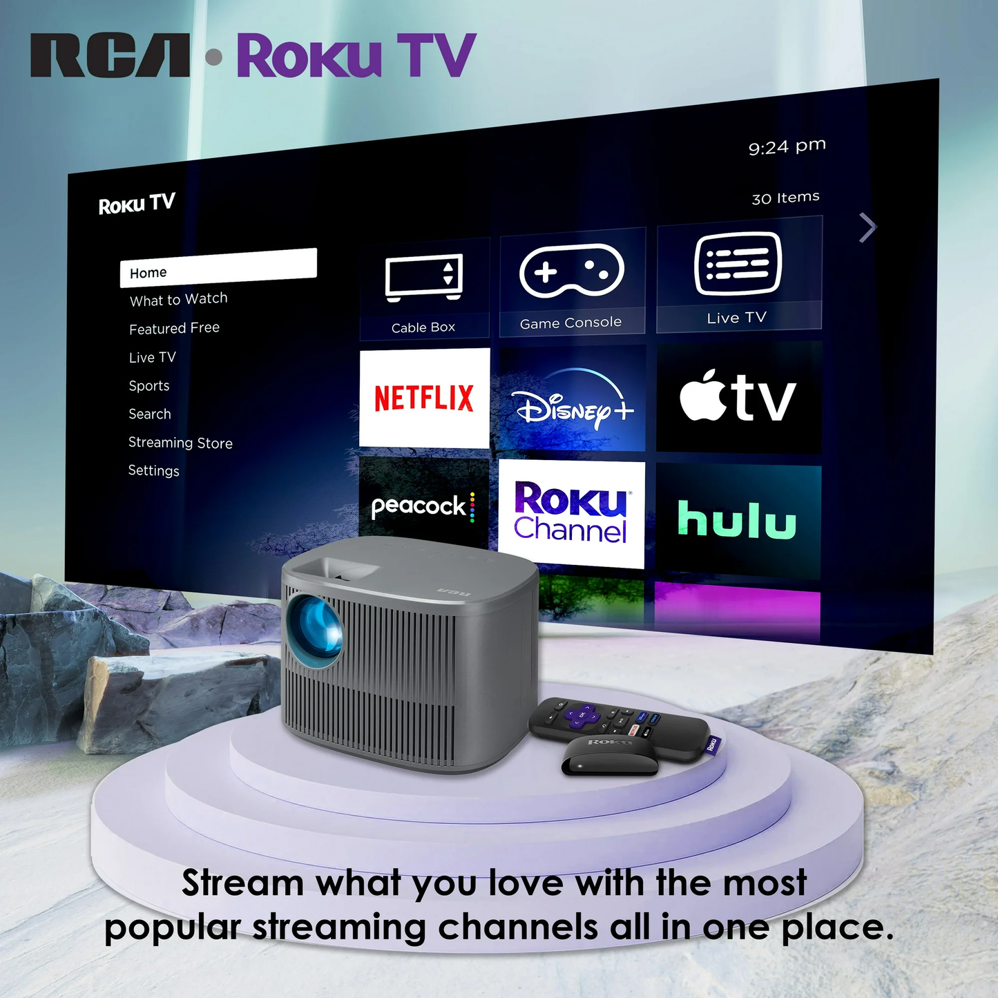 RCA 720P HD ROKU Smart Home Theater Projector w/ ROKU Express Streaming