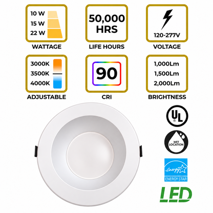 Sunset Lighting Spectrum Series White 8" Recessed Downlight 2000-Lumen Switchable Round Dimmable LED  F9617-30