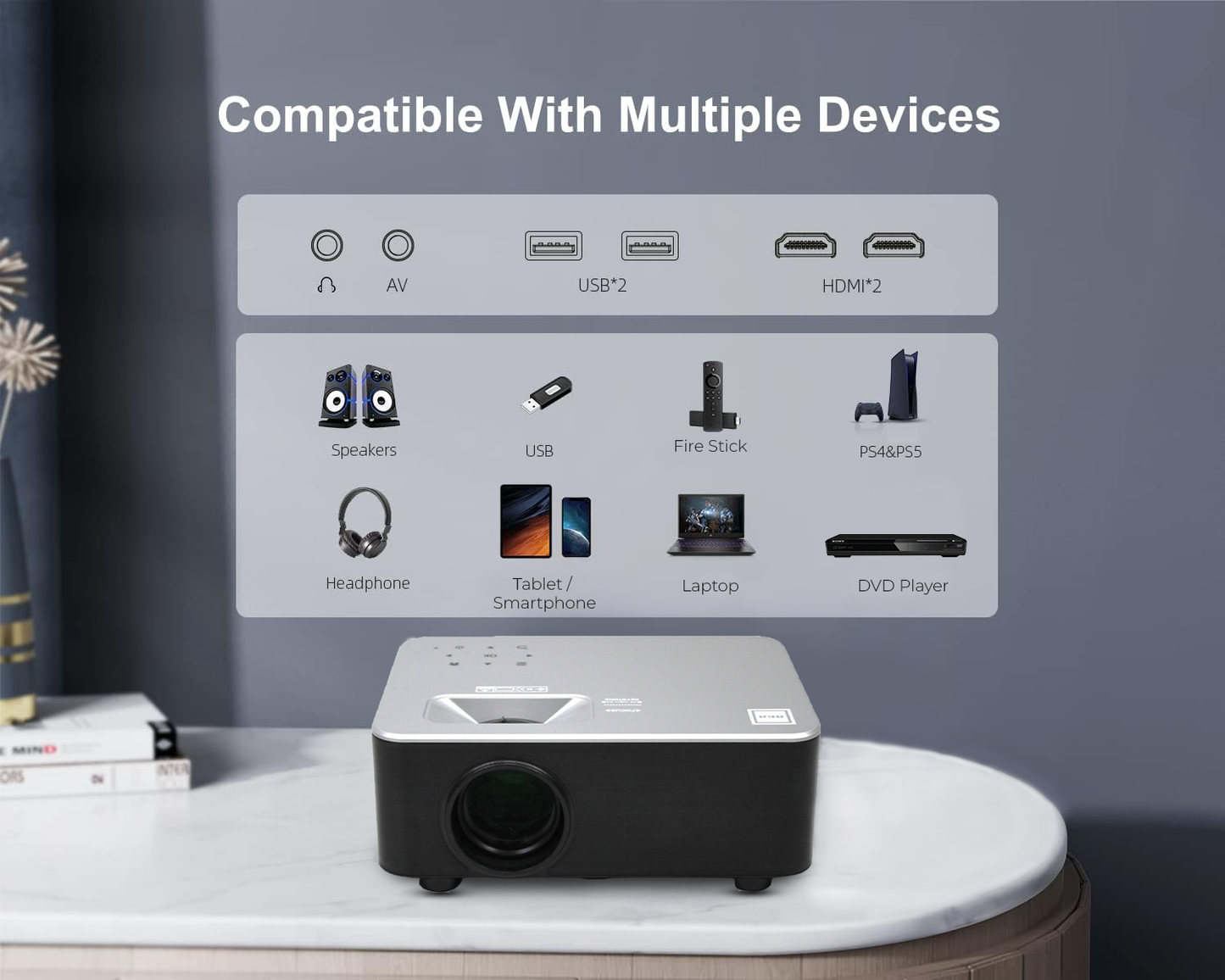 RCA RPJ133 1080P, 30"-150" Picture Size, Built in Bluetooth, HDMI,USB, Remote,Voice Control, Indoor, Outdoor, Smart Home Theater Projector, Includes Roku Streaming Stick