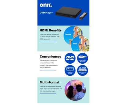 ONN. Upscaling HDMI DVD Player 1080p with Remote Control, Black – ONA19DP005