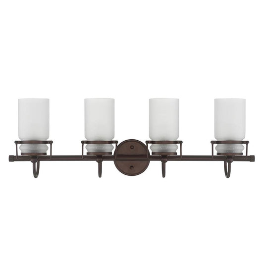 Sunset Lighting Qairo 4-Light Mb Vanity w/ Frosted Seeded Glass Provincial Bronze F25104-64