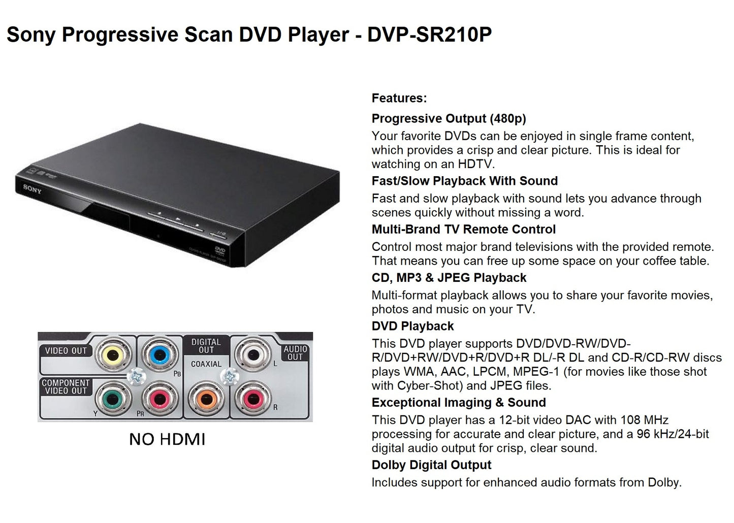Sony Progressive Scan DVD Player - DVP-SR210P