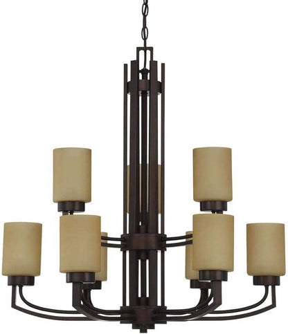 Sunset 9-Light 60W Mb Hadley Two-Tier Chandelier Provincial Bronze F22109-64