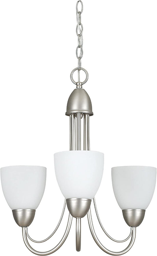 Sunset Lighting 19" 3-Light Chandelier Opal Glass, Satin Nickel Finish F2683-53 - GU-24 socket base