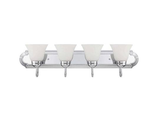 Sunset Lighting 30" 4-Light Polished Chrome Transitional Vanity Light Bar Frosted Milk Glass F3584-15
