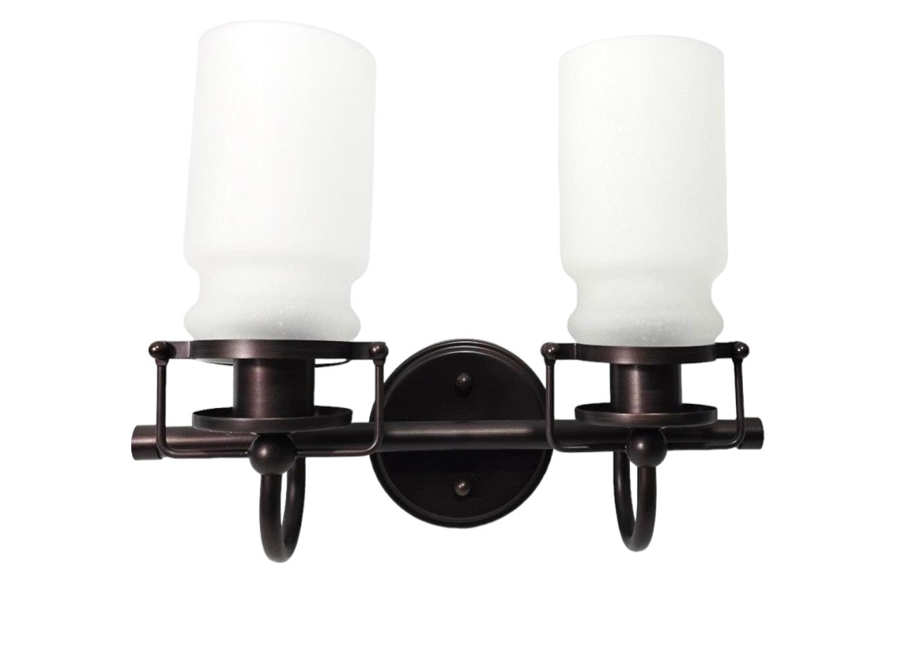 Sunset Qairo 2 Light Vanity Oil Brushed Bronze w/ Frosted Seeded Glass Shades F25102-64