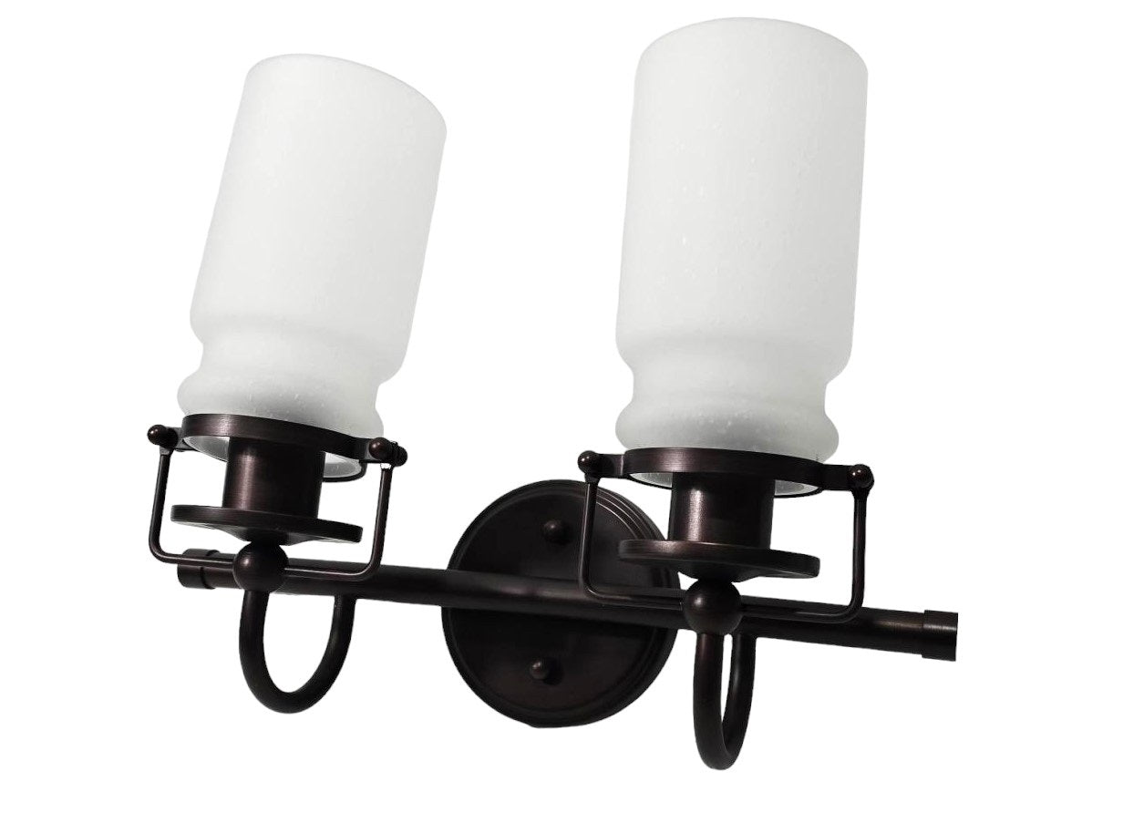 Sunset Qairo 2 Light Vanity Oil Brushed Bronze w/ Frosted Seeded Glass Shades F25102-64
