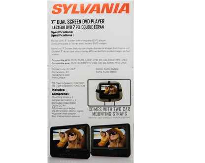 Sylvania SDVD7751 7" Dual Screen LCD Portable DVD Player, SD/MMC card slot
