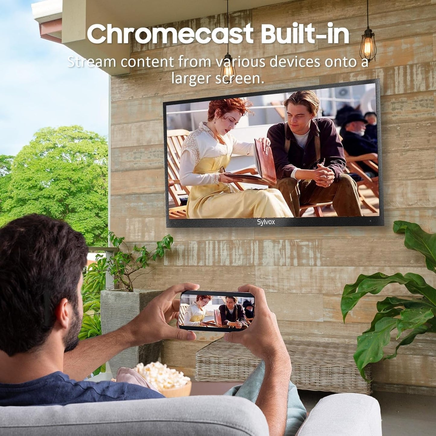 SYLVOX 55" Outdoor TV, 1000nits Google Smart TV Built-in Google Assistant, Chormecast, IP55 Waterproof Outside TV OT55A2KHGD