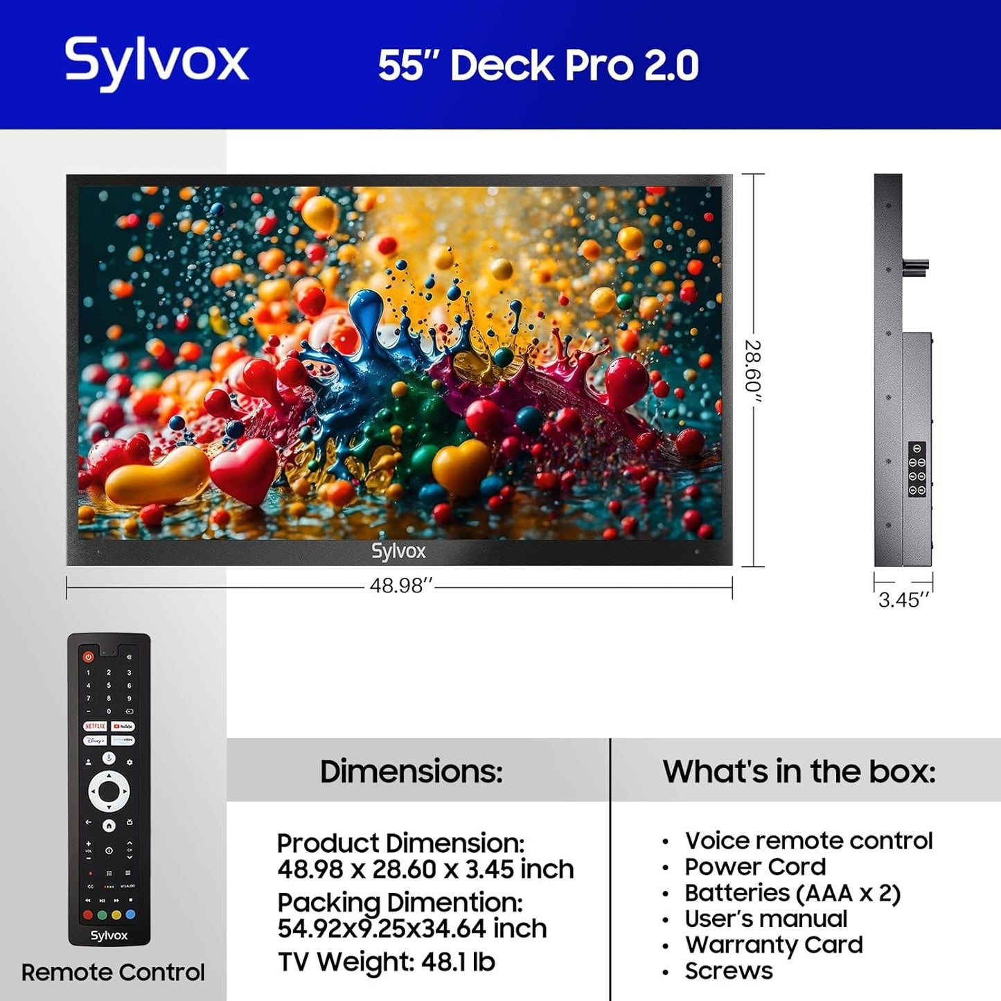 SYLVOX 55" Outdoor TV, 1000nits Google Smart TV Built-in Google Assistant, Chormecast, IP55 Waterproof Outside TV OT55A2KHGD