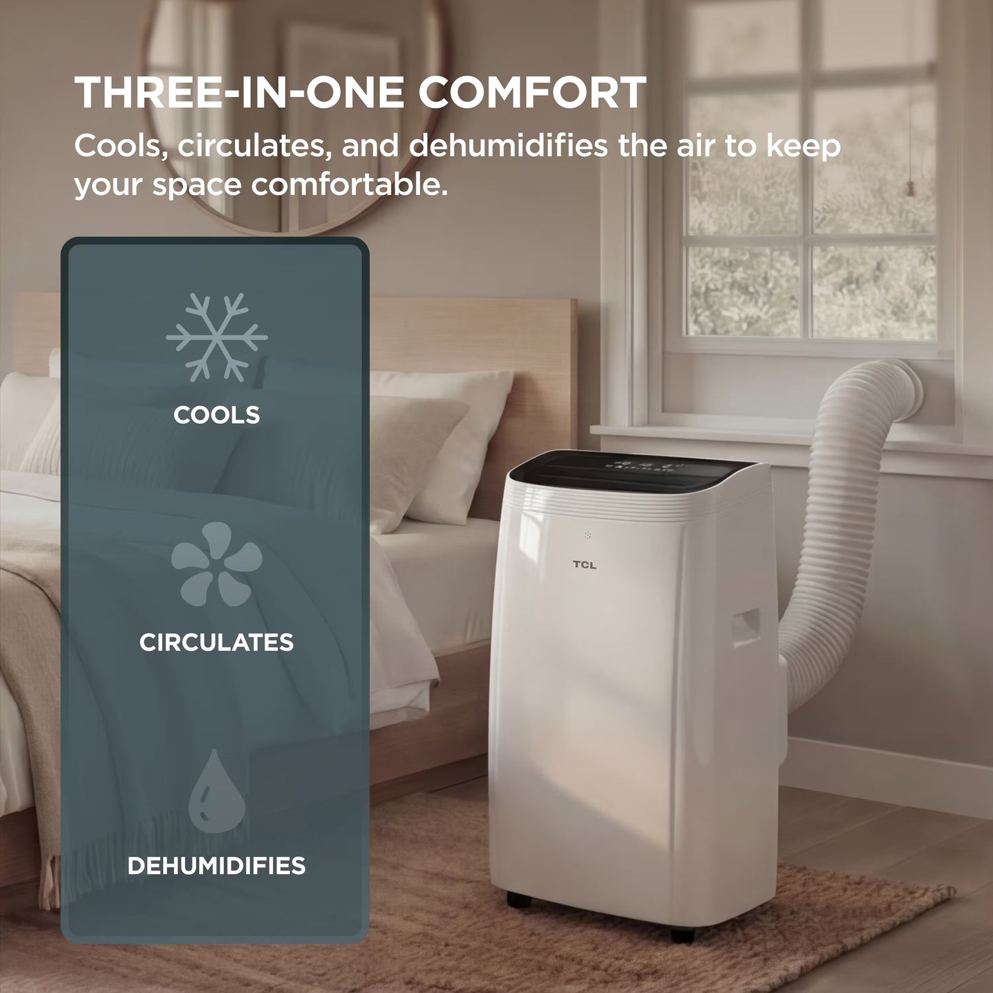 TCL - 350 Sq. Ft. 8,000 BTU Smart Portable Air Conditioner 3-in-1 with AC, Fan & Dehumidifier - White T08PC5S