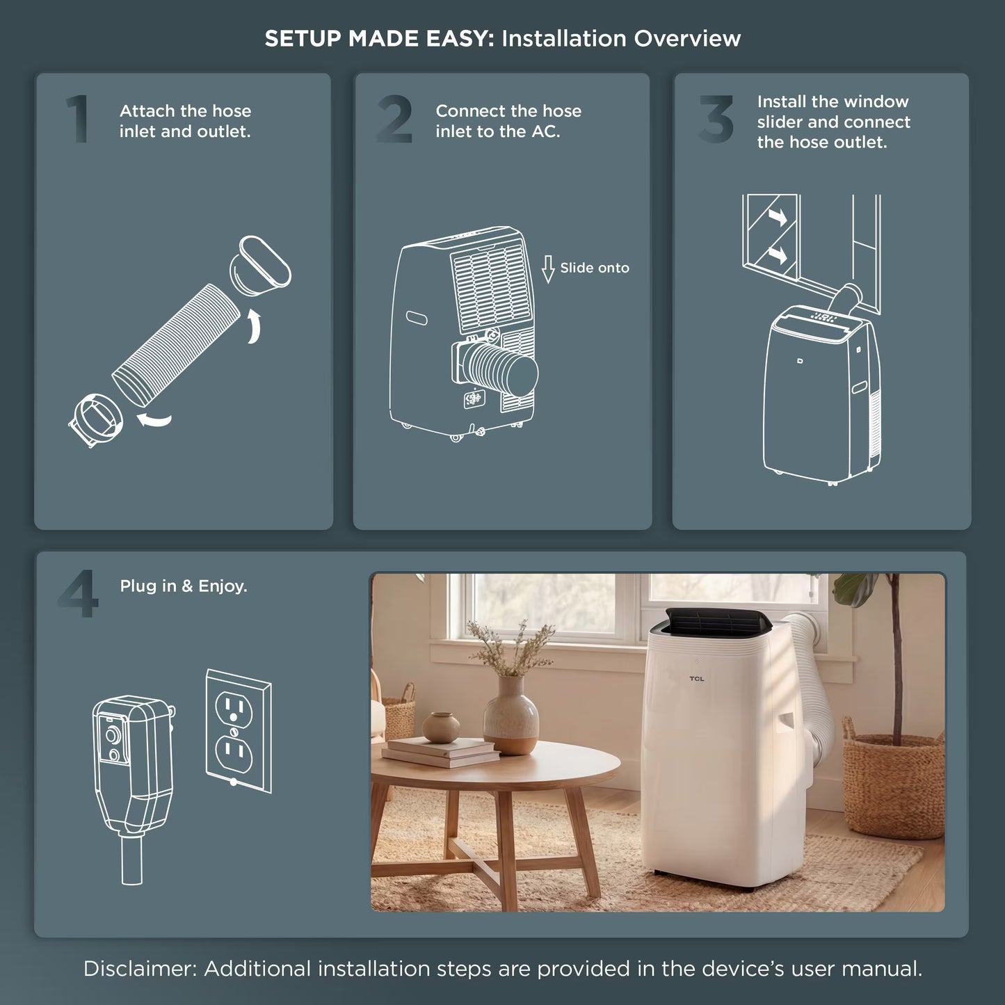 TCL - 350 Sq. Ft. 8,000 BTU Smart Portable Air Conditioner 3-in-1 with AC, Fan & Dehumidifier - White T08PC5S