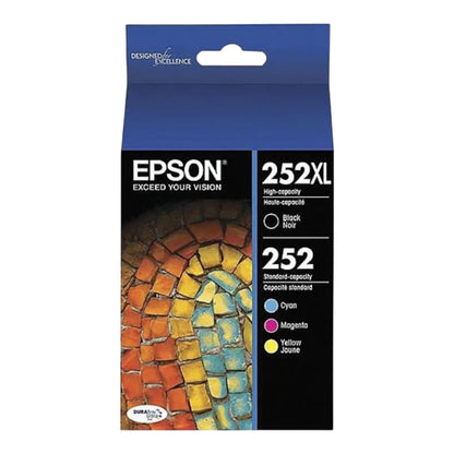 Epson T252 Black High Yield and Cyan/Magenta/Yellow Standard Yield Ink Cartridge, 4/Pack T252-XL-BCS-SV