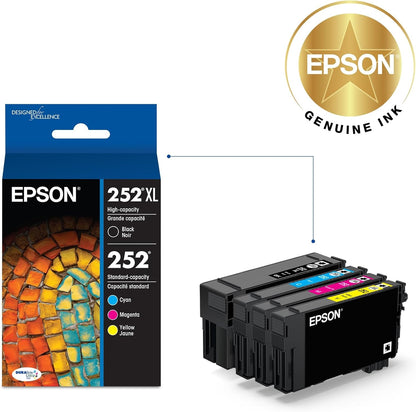 Epson T252 Black High Yield and Cyan/Magenta/Yellow Standard Yield Ink Cartridge, 4/Pack T252-XL-BCS-SV