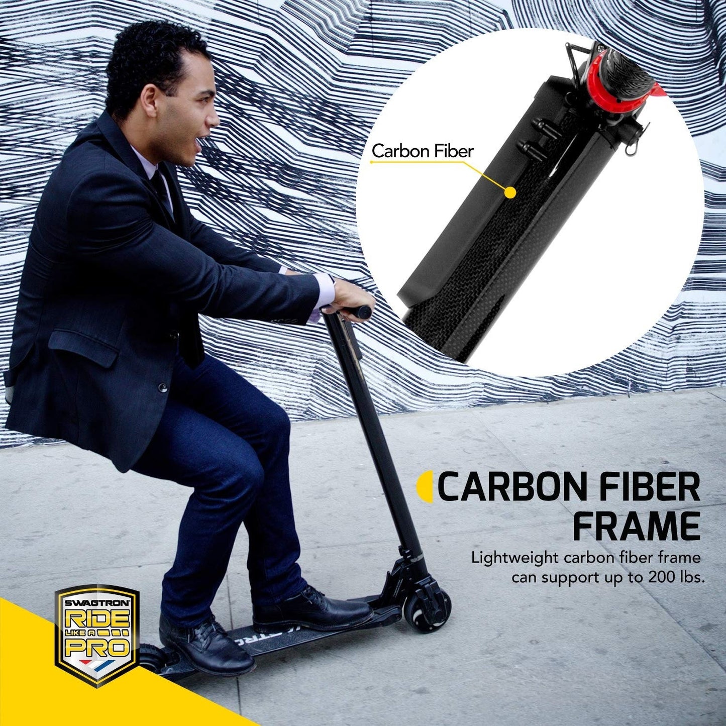 Swagtron Swagger SG-2 Foldable Electric Scooter with Cruise Control, Black SWGR2-2, Up to of 200 lbs., Fat Tires - High-volume 4-inch tires mounted to 20-inch rims, 200W Motor