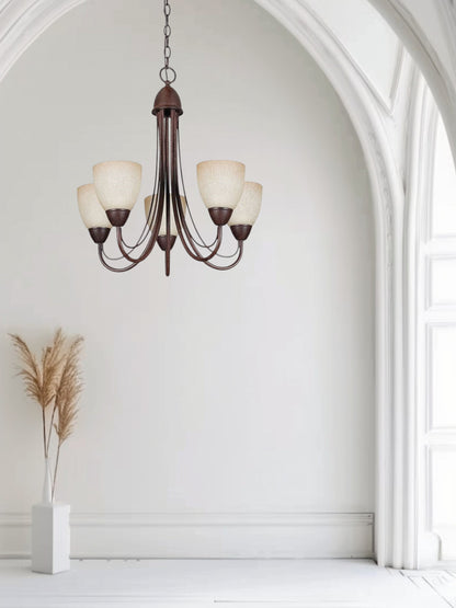 Sunset Lighting TF2485-62-GT2472 Tempest Rubbed Bronze Five Light Chandelier With Alpine Glass