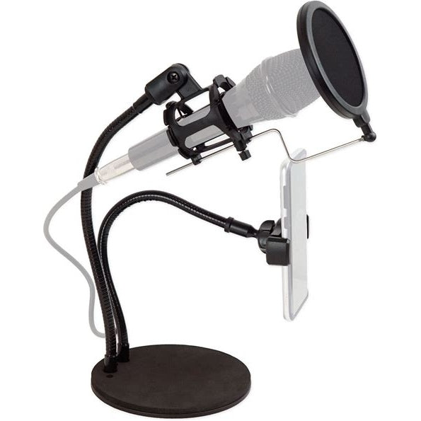 Technical Pro 2-in-1 Gooseneck Phone Holder with Microphone Shock Mount Holder & Microphone Pop Filter Flexible Mic Arm