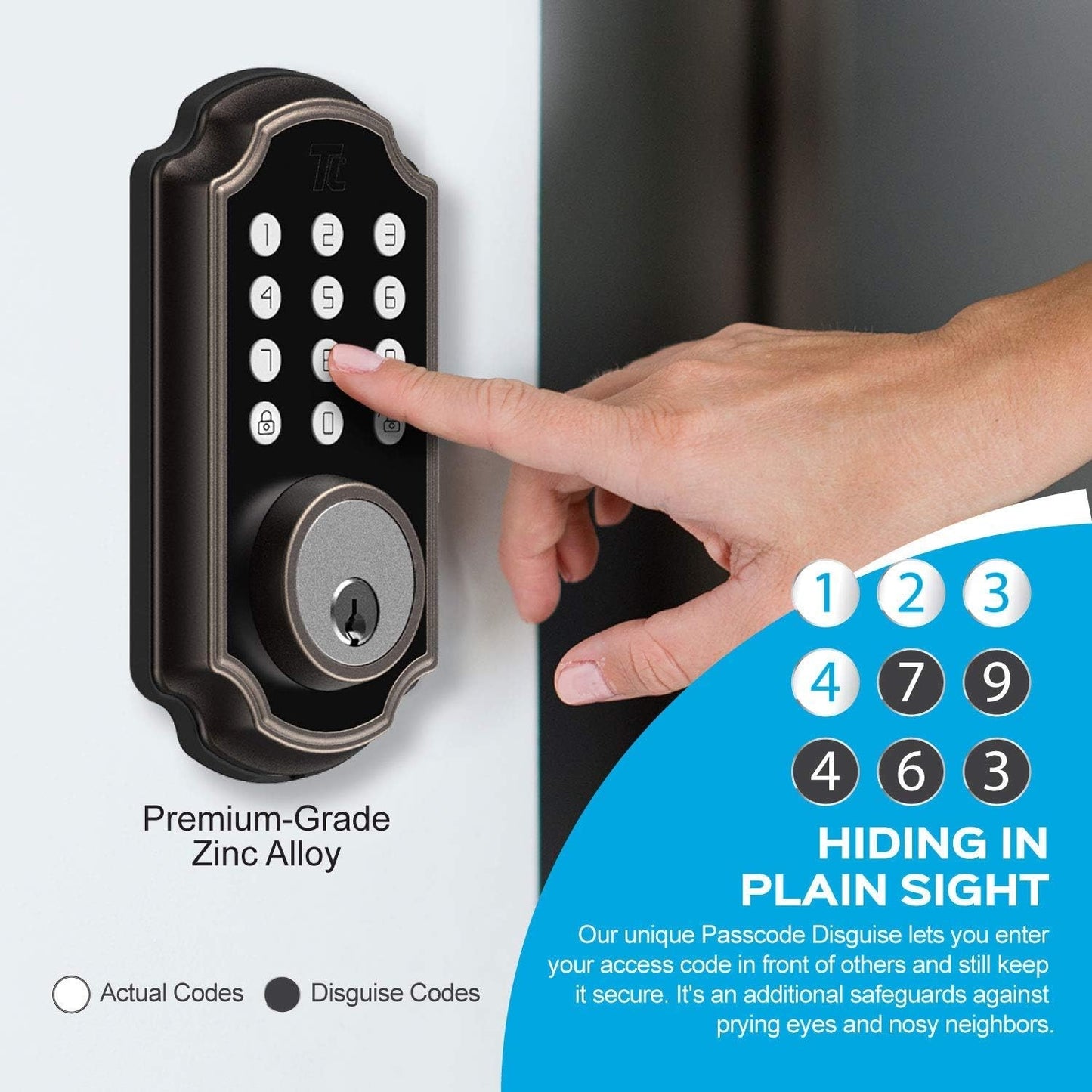 TURBOLOCK TL116 Digital Deadbolt Lock Keypad, Electronic Deadbolt Brushed Nickel