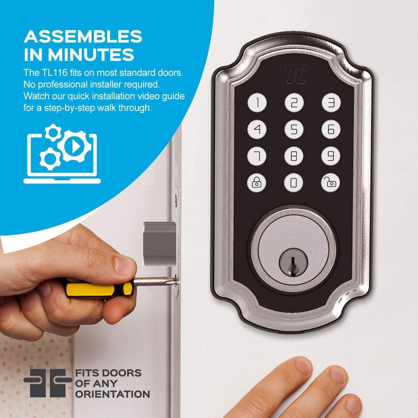 TURBOLOCK TL116 Digital Deadbolt Lock Keypad, Electronic Deadbolt Brushed Nickel