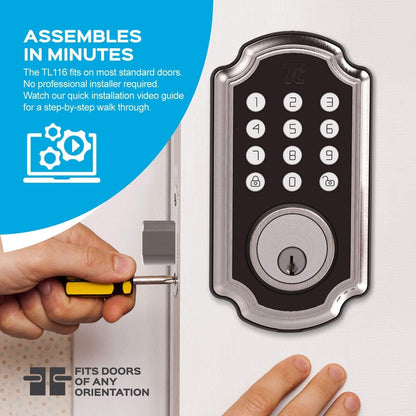 TURBOLOCK TL116 Digital Deadbolt Lock Keypad, Electronic Deadbolt Brushed Nickel