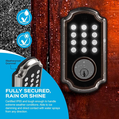TURBOLOCK TL116 Digital Deadbolt Lock Keypad, Electronic Deadbolt Brushed Nickel