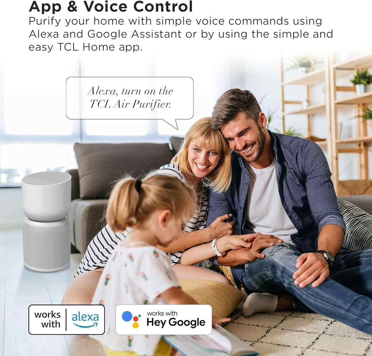 TCL Breeva A3 Smart Air Purifier, up to 1230 sq. ft., 5-Stage Filtration System, True HEPA (H13) Removes 99.97% of Dust / Bacteria / Odors, App & Voice Control, Ultra-Quiet, White, A315W