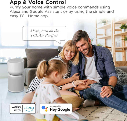 TCL Breeva A3 Smart Air Purifier, up to 1230 sq. ft., 5-Stage Filtration System, True HEPA (H13) Removes 99.97% of Dust / Bacteria / Odors, App & Voice Control, Ultra-Quiet, White, A315W