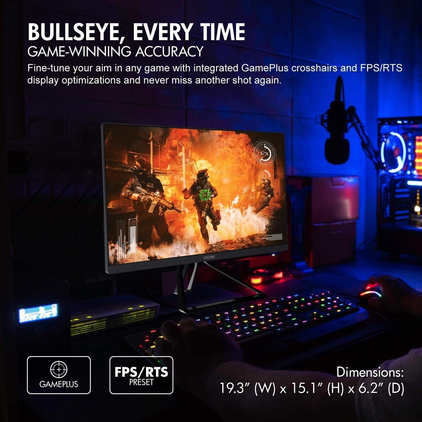 Viotek 22" LED Monitor GFV22CB 1080P Full-HD 5ms 144Hz, G-Sync-Compatible FreeSync FPS/RTS | 2X HDMI 3.5mm DP - GFV22CB