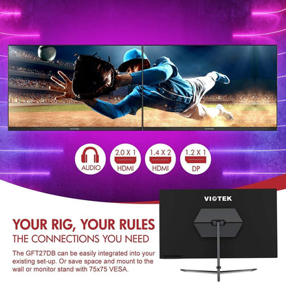 Viotek 27" LED Gaming Monitor 144HZ 2560x1440p 1ms, DP, HDMI GFT27DB