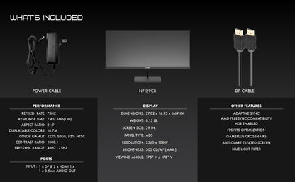 Viotek 29" LED Monitor 75hz 5ms 21:9 2560 x 1080p, 2X HDMI 1x DP 1x 3.5mm VESA