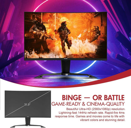 Viotek 32" LED Curved Monitor 2560x1440p 144HZ 4MS AMD FreeSync & FPS/RTS HDMI DVI DP 3.5mm - GN32DA