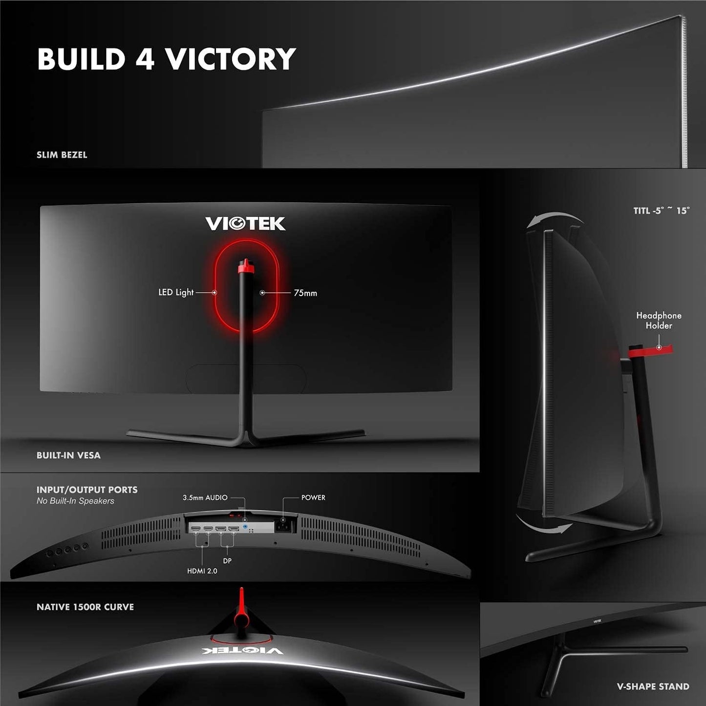 Viotek 34" LED Curved Gaming Monitor 144Hz 3440x1440 1ms DP  HDMI GNV34DBE2