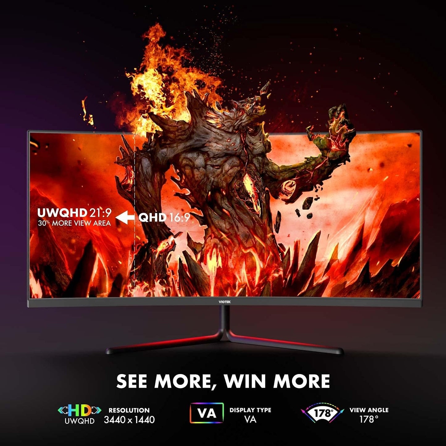 Viotek 34" LED Curved Gaming Monitor 144Hz 3440x1440 1ms DP  HDMI GNV34DBE2