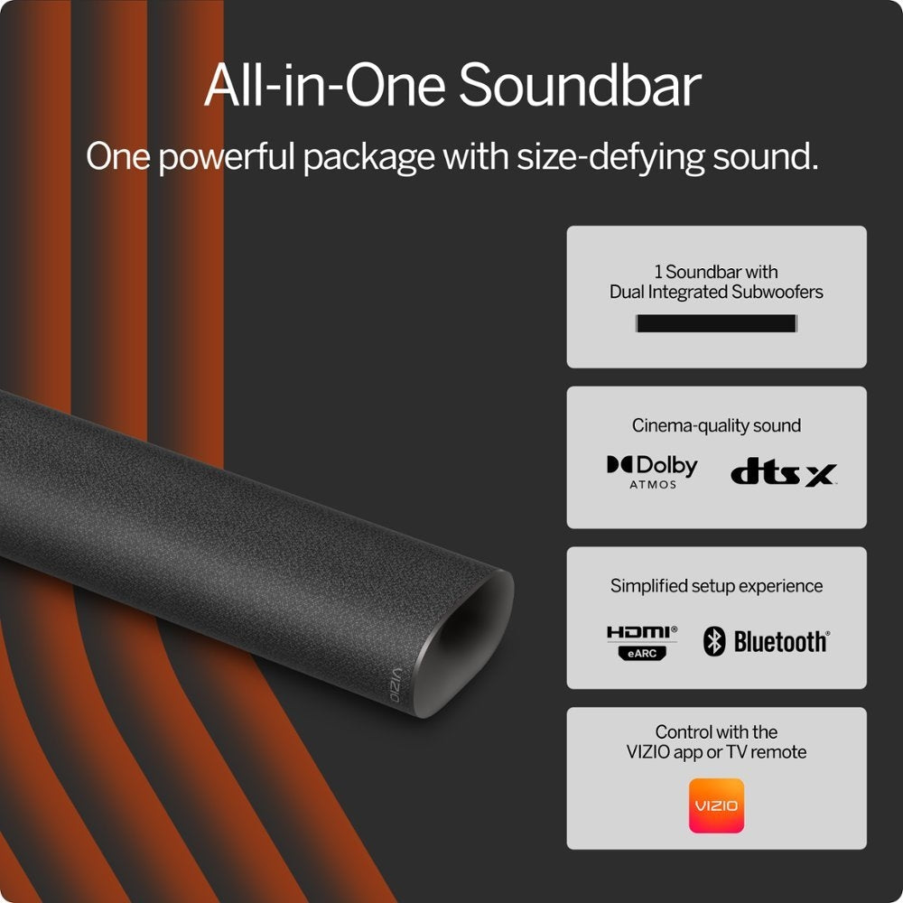 VIZIO All-in-One 2.1 ch Soundbar w/ Dolby Atmos in Black, HDMI eARC - SV210D-0806
