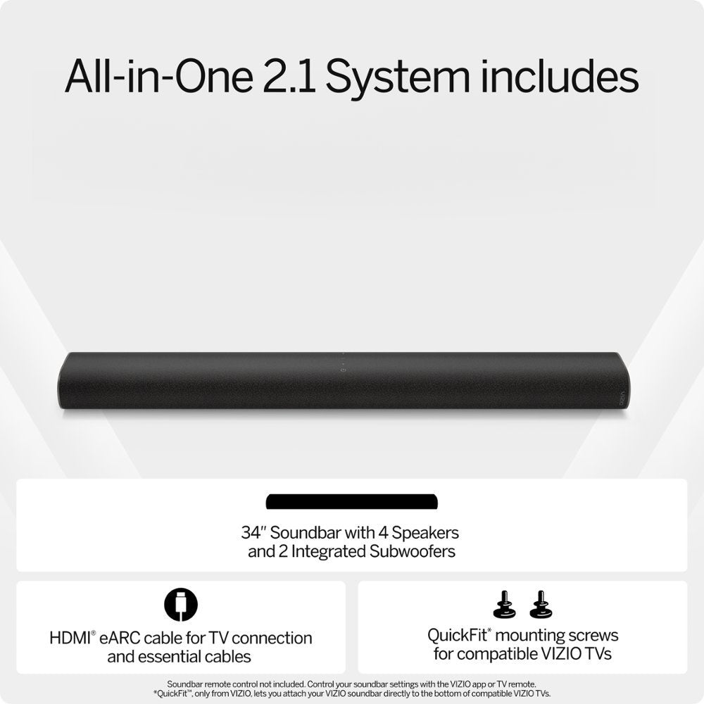 VIZIO All-in-One 2.1 ch Soundbar w/ Dolby Atmos in Black, HDMI eARC - SV210D-0806
