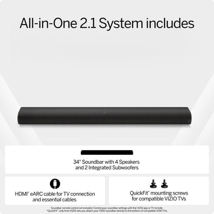 VIZIO All-in-One 2.1 ch Soundbar w/ Dolby Atmos in Black, HDMI eARC - SV210D-0806