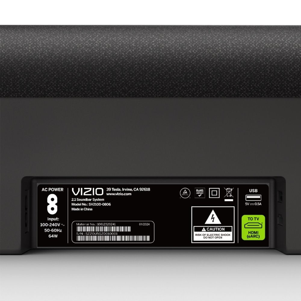 VIZIO All-in-One 2.1 ch Soundbar w/ Dolby Atmos in Black, HDMI eARC - SV210D-0806