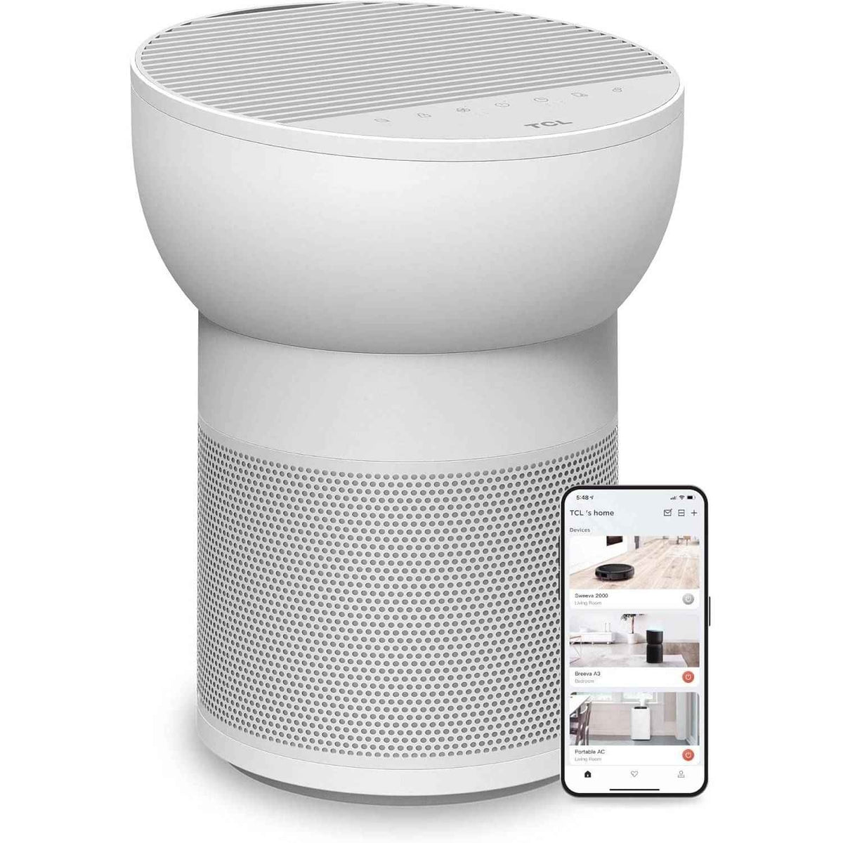 TCL Breeva A2 Wi-Fi Smart Air Purifier and Humidifier, Up to 882 Sq Ft, 4-Stage True HEPA (H13), Removes 99.97% of Dust/Bacteria/Odors & More, App & Voice Control, Auto Shield, Quiet, White