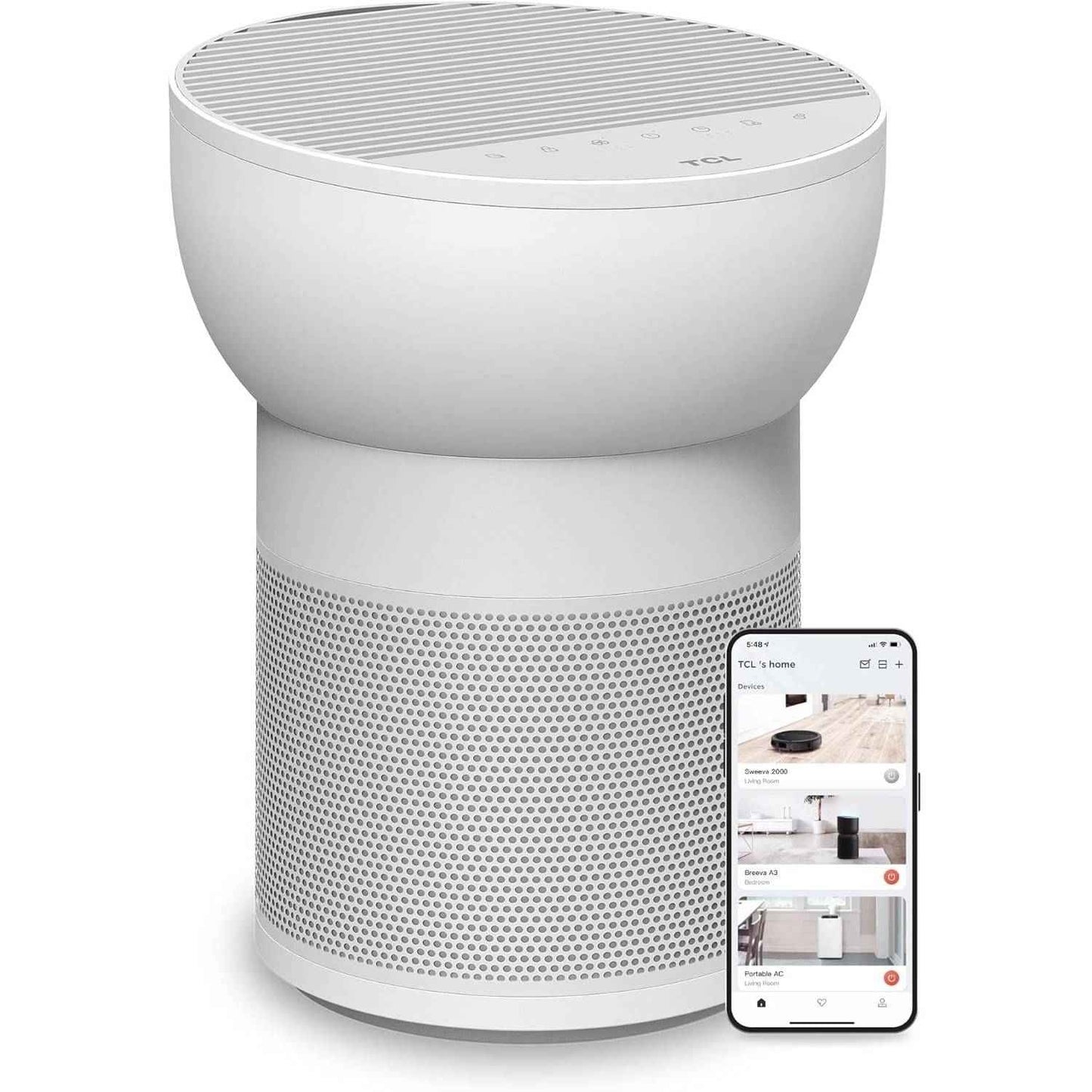 TCL Breeva A2 Wi-Fi Smart Air Purifier and Humidifier, Up to 882 Sq Ft, 4-Stage True HEPA (H13), Removes 99.97% of Dust/Bacteria/Odors & More, App & Voice Control, Auto Shield, Quiet, White