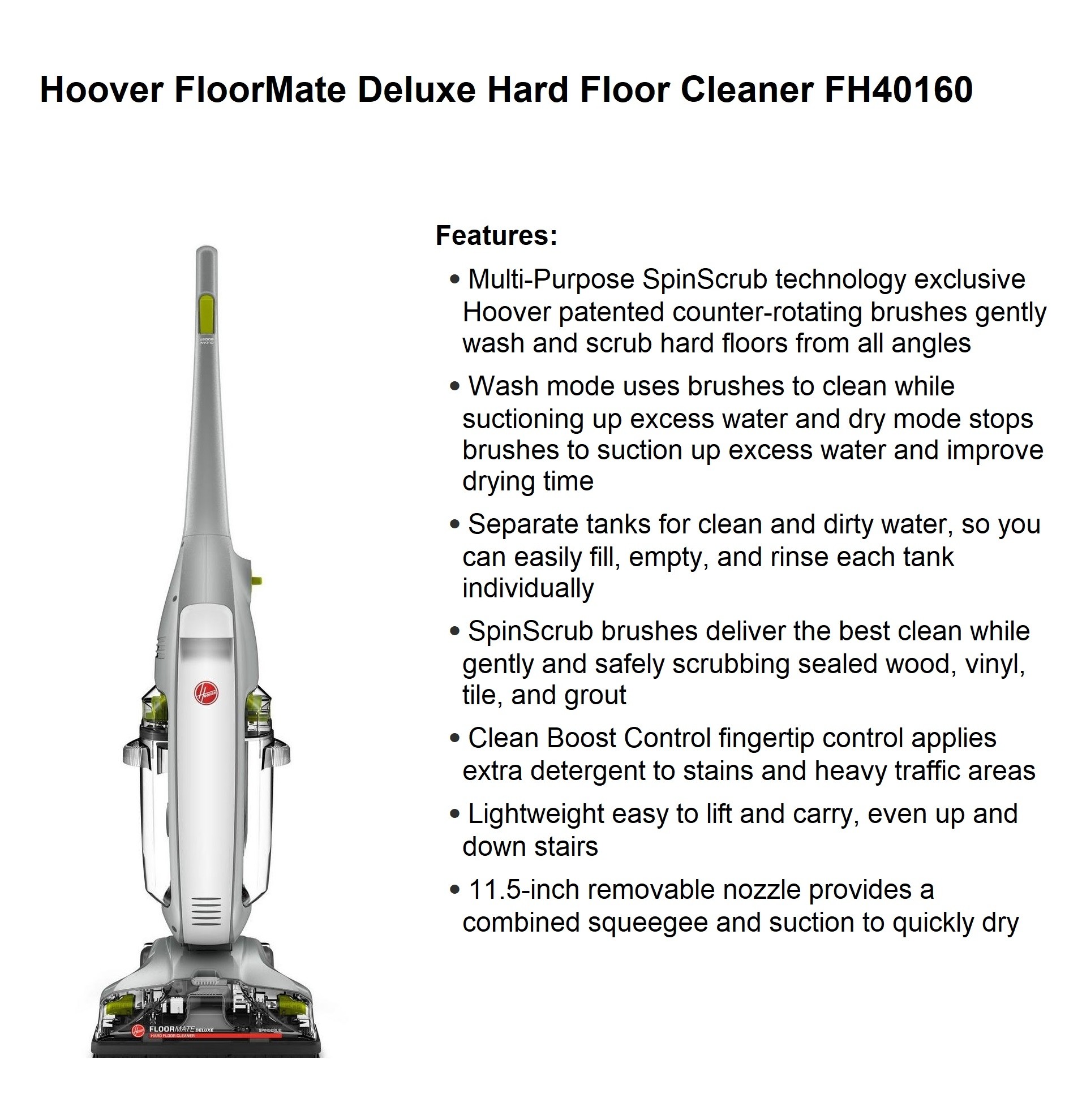 Hoover Floormate Deluxe Hard Floor Cleaner, FH40160PC 