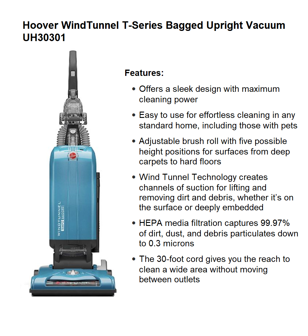 Hoover Uh30301 Windtunnel T-series Bagged Upright Vacuum | ecampus ...
