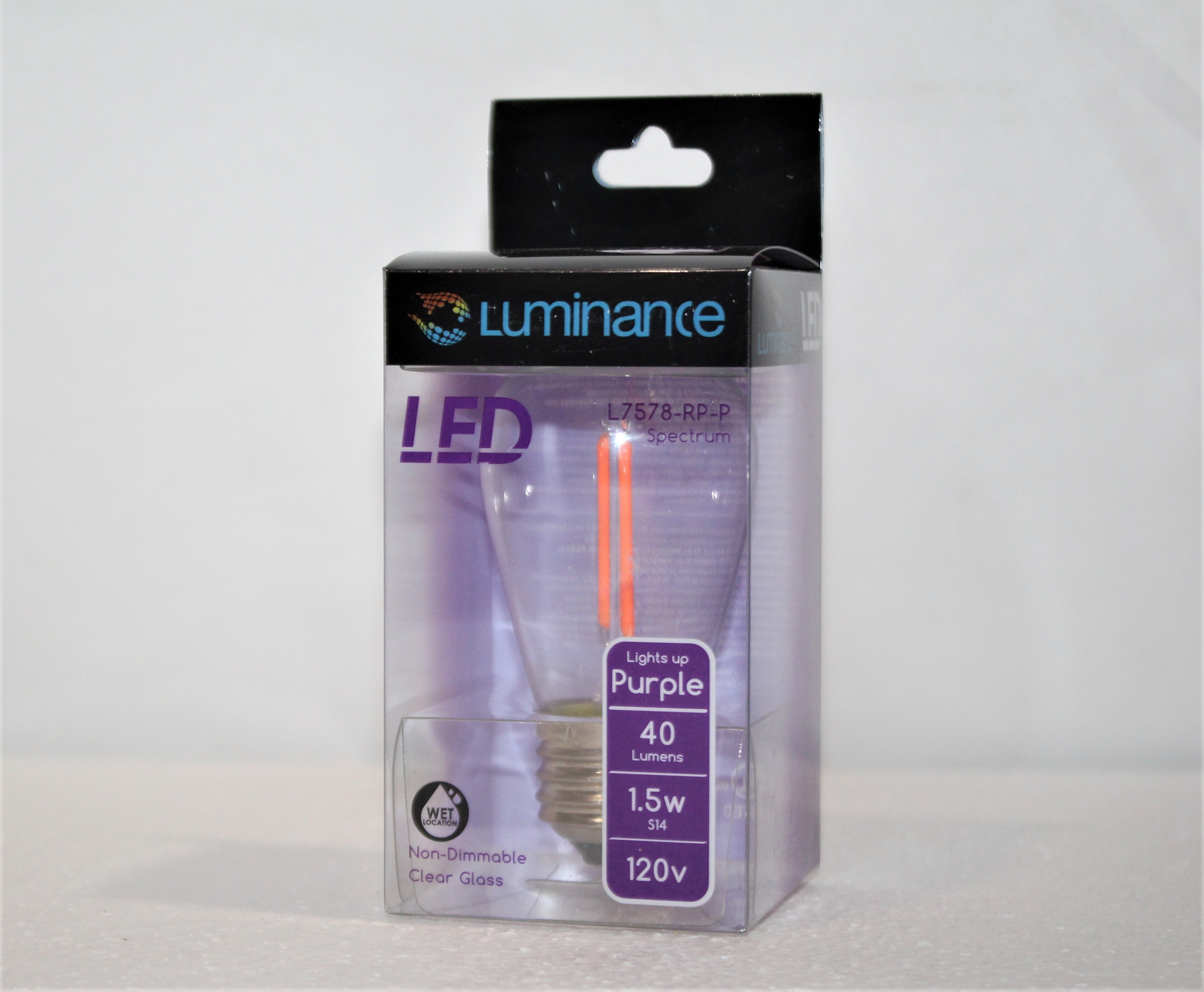 Luminance A19 Non-Dimmable E26 LED 1.5W Light S14 Bulb Purple L7578-RP-P